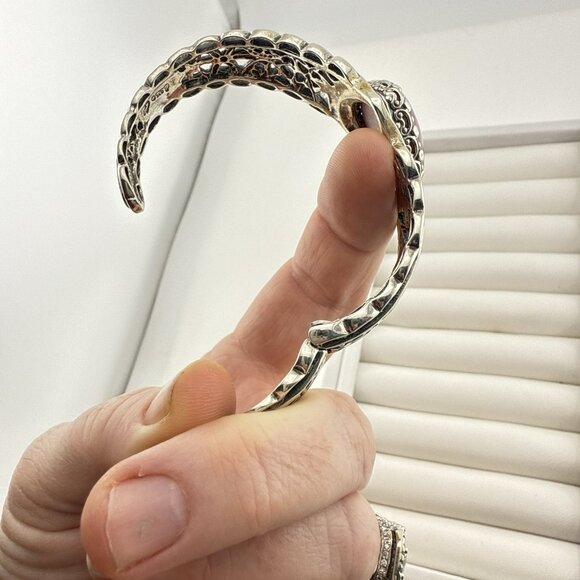 Carolyn Pollack Bracelet Pink Heart Rhodonite Cuff Sterling Silver Hinged 38g - Picture 10 of 15